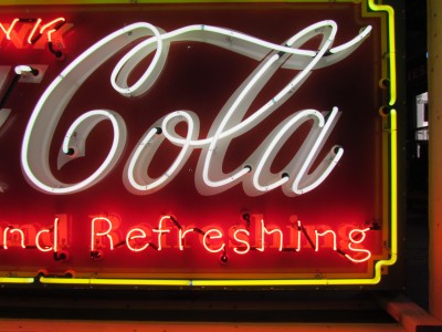 New Coca-Cola Fountain Service Porcelain Sign with Neon 8 FT W x 4 FT H