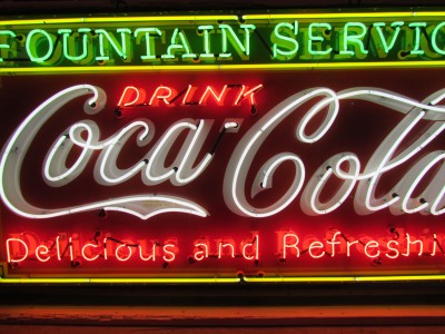 New Coca-Cola Fountain Service Porcelain Sign with Neon 8 FT W x 4 FT H