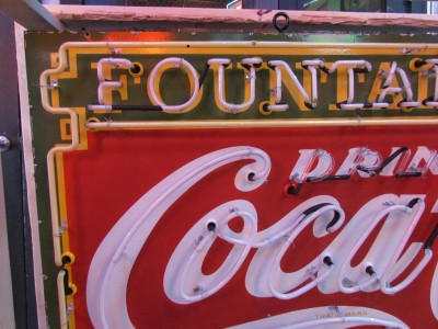 New Coca-Cola Fountain Service Porcelain Sign with Neon 8 FT W x 4 FT H