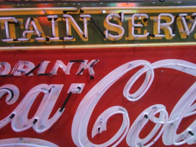 New Coca-Cola Fountain Service Porcelain Sign with Neon 8 FT W x 4 FT H