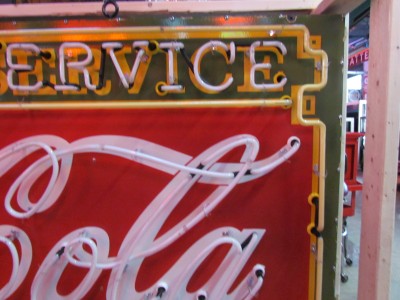 New Coca-Cola Fountain Service Porcelain Sign with Neon 8 FT W x 4 FT H