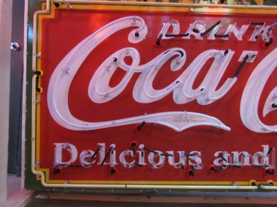 New Coca-Cola Fountain Service Porcelain Sign with Neon 8 FT W x 4 FT H