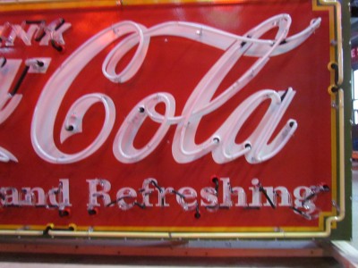 New Coca-Cola Fountain Service Porcelain Sign with Neon 8 FT W x 4 FT H