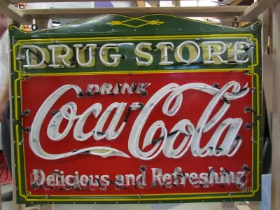 New Coca-Cola Drug Store Porcelain Neon Sign 60"x46"
