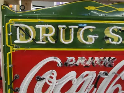 New Coca-Cola Drug Store Porcelain Neon Sign 60"x46"