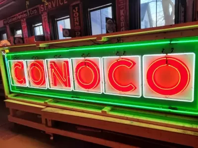 Original CONOCO Tin Painted Sign with Neon 10 FT x 3 FT