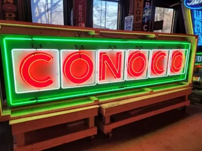 Original CONOCO Tin Painted Sign with Neon 10 FT x 3 FT