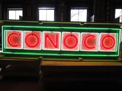 Original CONOCO Tin Painted Sign with Neon 10 FT x 3 FT