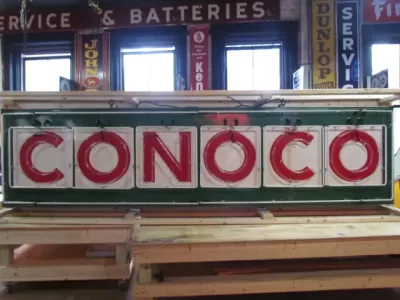 Original CONOCO Tin Painted Sign with Neon 10 FT x 3 FT