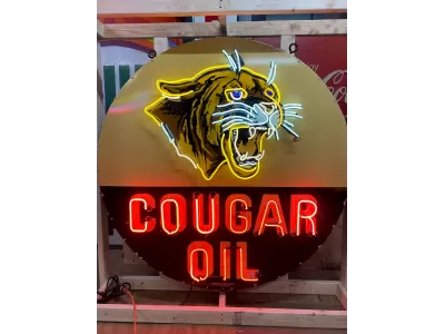 New Cougar Oil Porcelain Neon Sign 60" Diameter