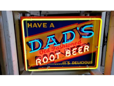 New Dad's Root Beer Porcelain Neon Sign 48"W x 36"H