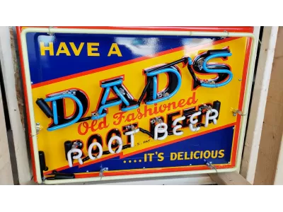 New Dad's Root Beer Porcelain Neon Sign 48"W x 36"H