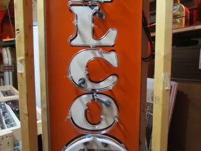 Original Delco Batteries Enamel Tin Neon Sign 18"W x 70"H