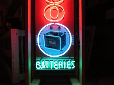 Original Delco Batteries Enamel Tin Neon Sign 18"W x 70"H