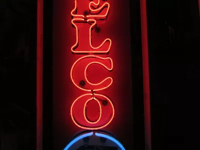 Original Delco Batteries Enamel Tin Neon Sign 18"W x 70"H