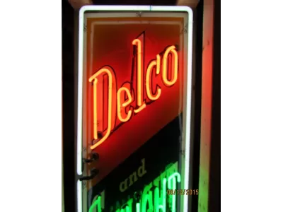 New Delco & Sunlight Motors Porcelain Neon Sign - 18"W x 72"H