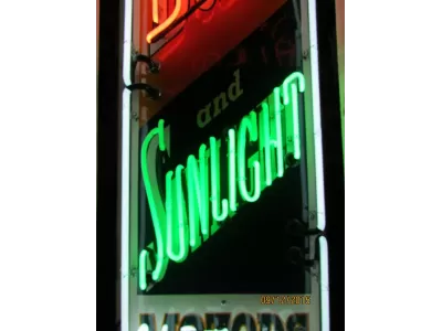 New Delco & Sunlight Motors Porcelain Neon Sign - 18"W x 72"H