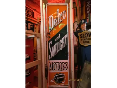 New Delco & Sunlight Motors Porcelain Neon Sign - 18"W x 72"H