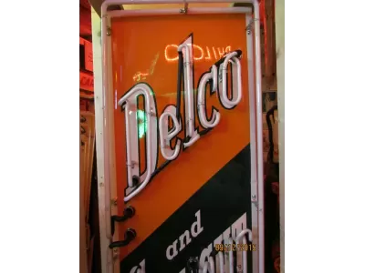 New Delco & Sunlight Motors Porcelain Neon Sign - 18"W x 72"H