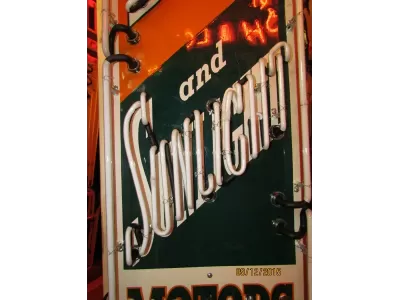 New Delco & Sunlight Motors Porcelain Neon Sign - 18"W x 72"H