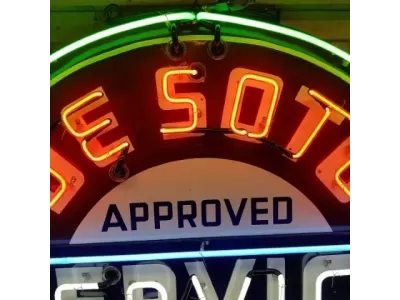 New Desoto Plymouth Approved Service Porcelain Neon Sign 72" Diameter