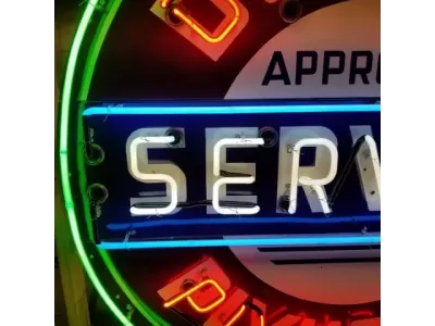 New Desoto Plymouth Approved Service Porcelain Neon Sign 72" Diameter