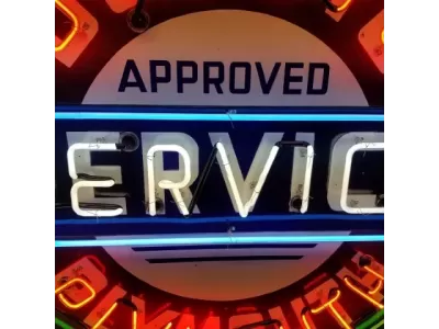 New Desoto Plymouth Approved Service Porcelain Neon Sign 72" Diameter