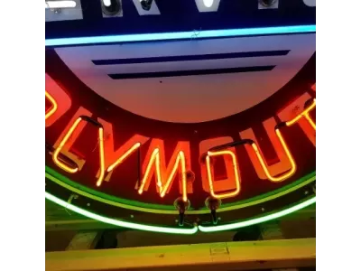 New Desoto Plymouth Approved Service Porcelain Neon Sign 72" Diameter