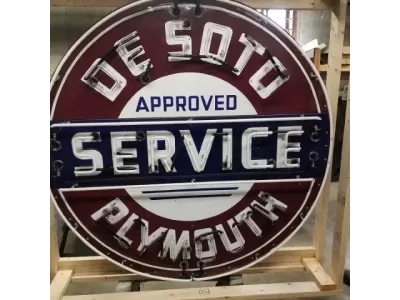 New Desoto Plymouth Approved Service Porcelain Neon Sign 72" Diameter