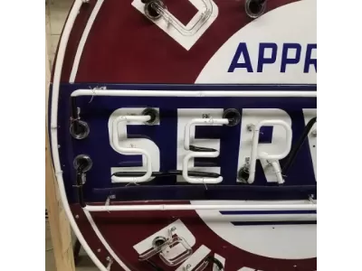 New Desoto Plymouth Approved Service Porcelain Neon Sign 72" Diameter