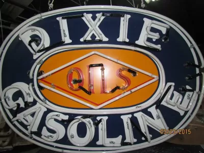 New Dixie Gasoline Oils Porcelain Neon Sign 60"W x 42"H