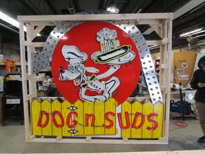 New Licensed "Dog n' Suds" Painted Neon Sign with Chaser Lights 106.5 IN W x 96 IN H