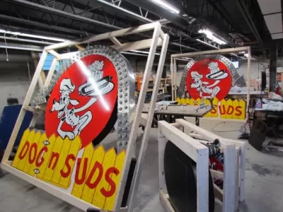 New Licensed "Dog n' Suds" Painted Neon Sign with Chaser Lights 106.5 IN W x 96 IN H