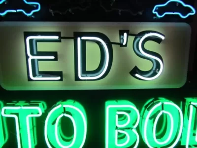 New "Ed's Auto Body Wks" Animated Painted Neon Sign 10 FT W x 71"H 