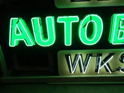 New "Ed's Auto Body Wks" Animated Painted Neon Sign 10 FT W x 71"H 