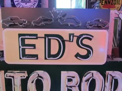 New "Ed's Auto Body Wks" Animated Painted Neon Sign 10 FT W x 71"H 
