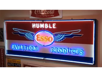 New "Esso Humble" Animated Single-Sided Porcelain Neon Sign 96"W x 38"H