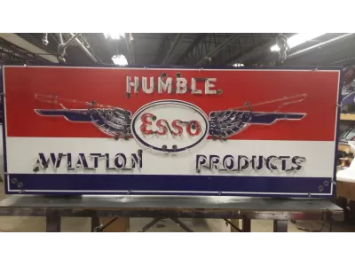 New "Esso Humble" Animated Single-Sided Porcelain Neon Sign 96"W x 38"H