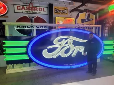 New Ford with Wings Double-Sided Porcelain Neon Sign 16 FT W x 6 FT H