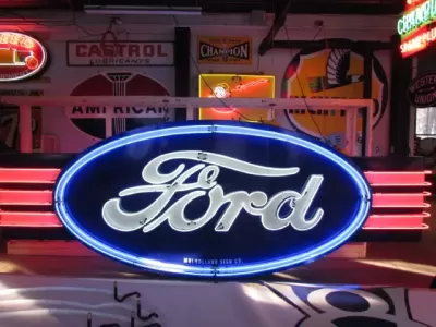 New Ford with Wings Double-Sided Porcelain Neon Sign 16 FT W x 6 FT H