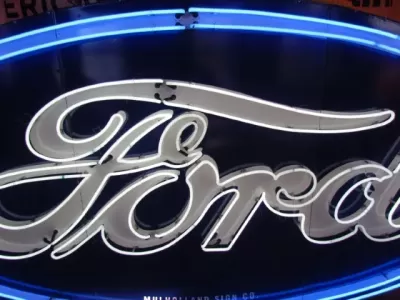 New Ford with Wings Double-Sided Porcelain Neon Sign 16 FT W x 6 FT H