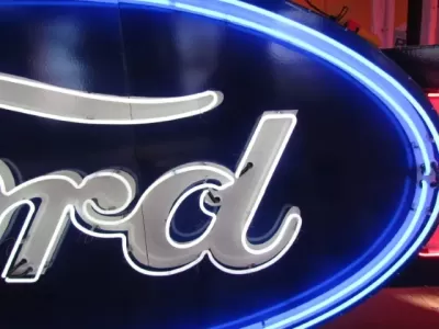 New Ford with Wings Double-Sided Porcelain Neon Sign 16 FT W x 6 FT H