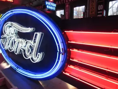 New Ford with Wings Double-Sided Porcelain Neon Sign 16 FT W x 6 FT H