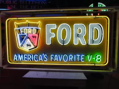 New Ford America's Favorite V8 Painted Billboard with Neon 8 FT W x 4 FT H