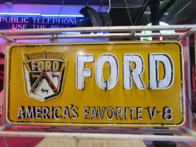 New Ford America's Favorite V8 Painted Billboard with Neon 8 FT W x 4 FT H