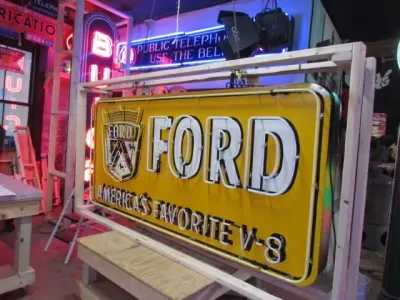 New Ford America's Favorite V8 Painted Billboard with Neon 8 FT W x 4 FT H