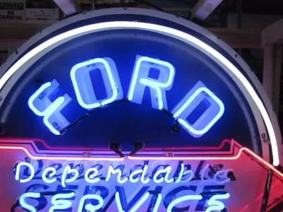 New Double-sided Porcelain Neon Ford Trucks Parts Dependable Service Sign 52 IN W x 46 IN H 