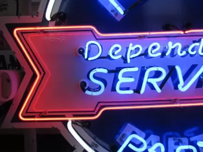 New Double-sided Porcelain Neon Ford Trucks Parts Dependable Service Sign 52 IN W x 46 IN H 