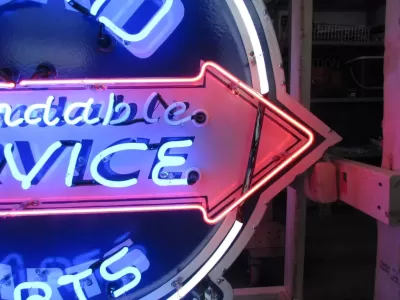 New Double-sided Porcelain Neon Ford Trucks Parts Dependable Service Sign 52 IN W x 46 IN H 