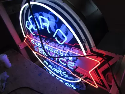 New Double-sided Porcelain Neon Ford Trucks Parts Dependable Service Sign 52 IN W x 46 IN H 